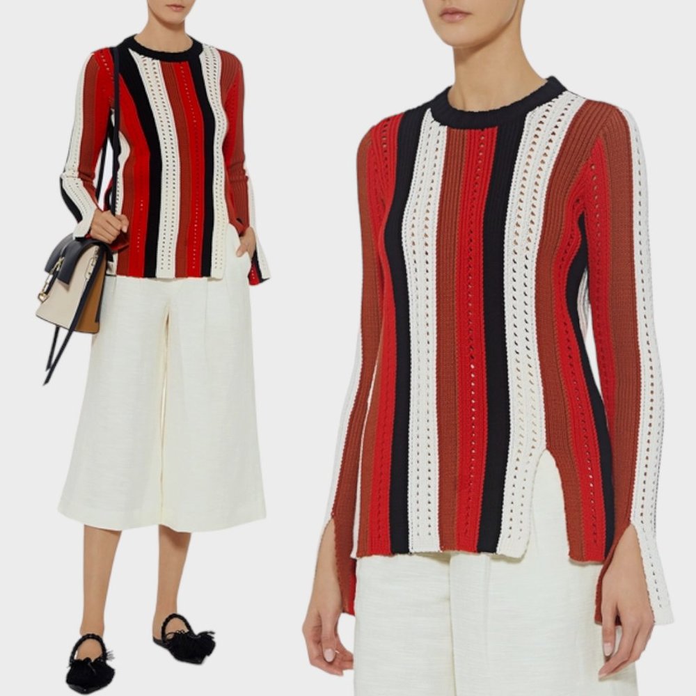 Derek Lam 10 Crosby Pointelle Knit Striped Knit Sweater Top Women's Size XS